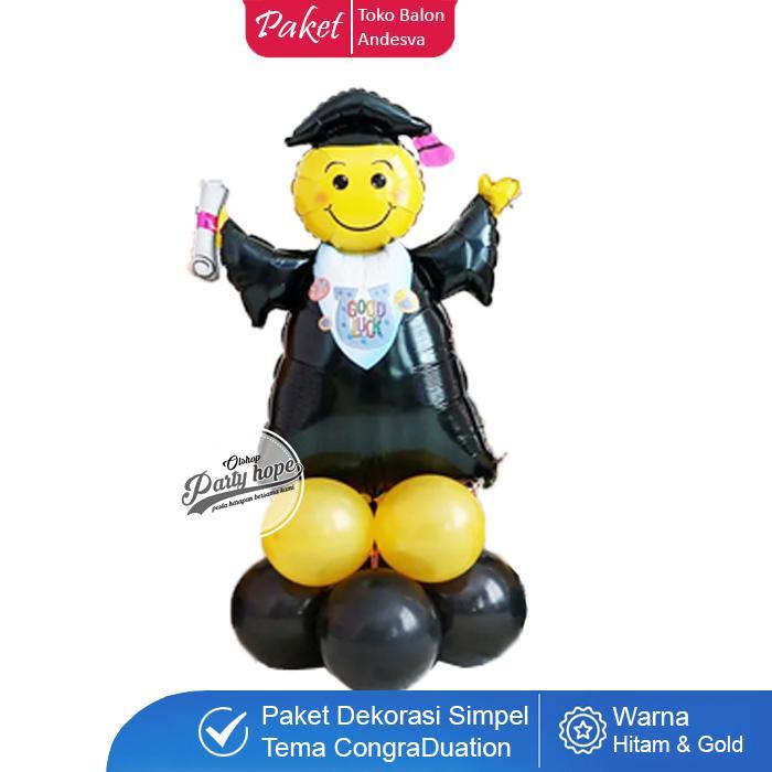 Paket Dekor Congraduations Hitam Gold / Set Dekorasi Wisuda Hitam Gold / Set Balon Wisuda