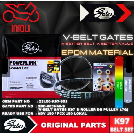 Van Belt Set Gates Powerlink Adv 150 Pcx 150 Lokal K97 Roller Dr Pulley 17 Gram 17Gr Gates Ori