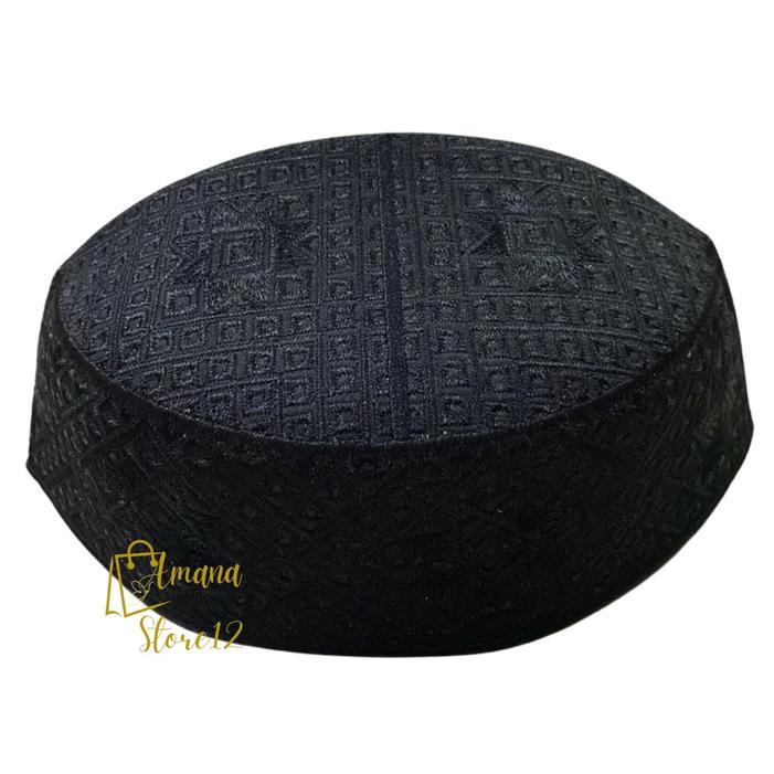 Peci Kopyah Hitam Putih Pakistan Super / Peci Pakistan Senada Motif Bordir Songkok Katun Muslim