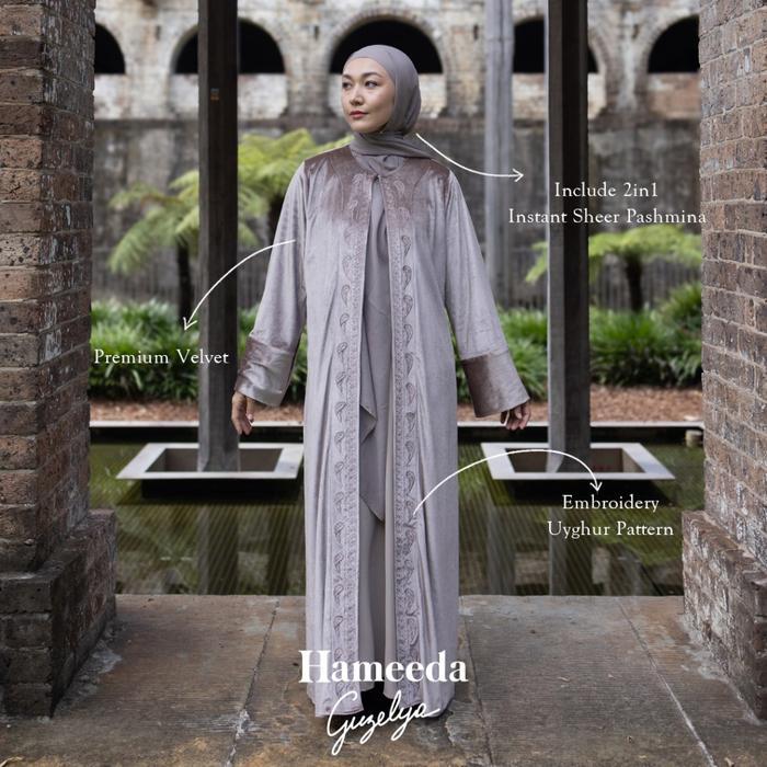 Hameeda X Guzelya - Armor Velvet Abaya Outer With 2In1 Instant Sheer Pashmina