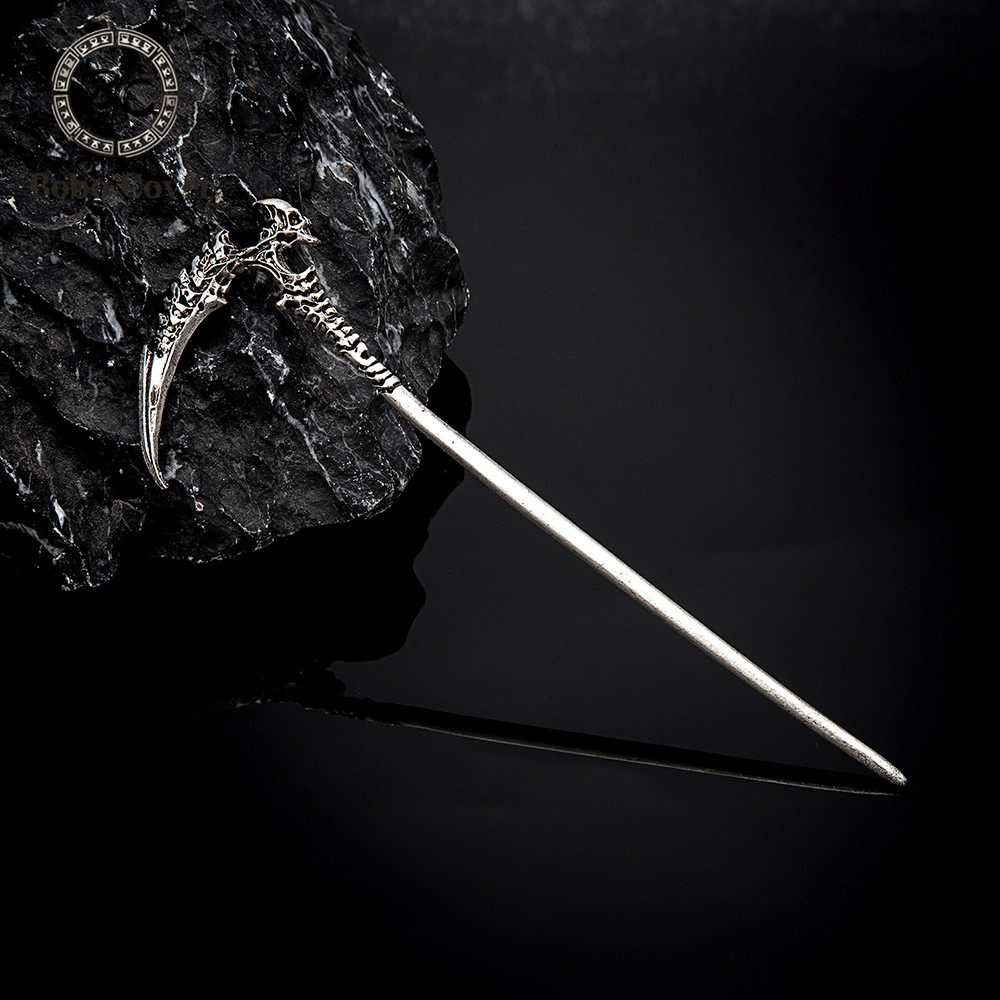 Gothic Death Sickle Skull Hair Stick for Women Charm Vikings Scythe Witch Hairpin Metal Cold Weapon