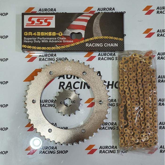 Gear Set Sss 428 Crf 150 L & Rantai Sss Hsbt 130L Gold
