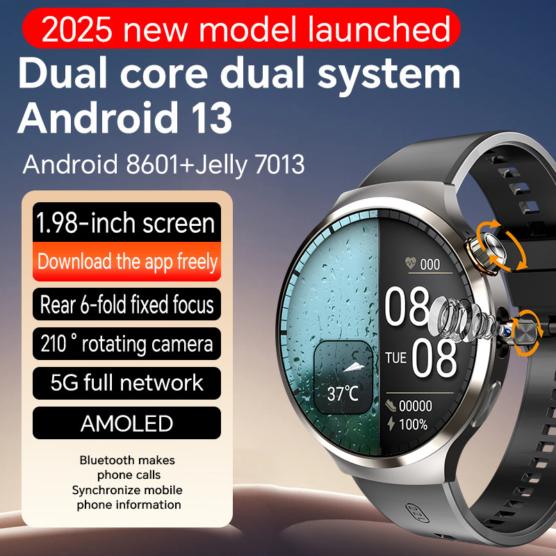 4G 5G Cellular Version Android 13.0 Smartwatch GPS Wifi Smart Watch With 190 Rotary Camera Dual