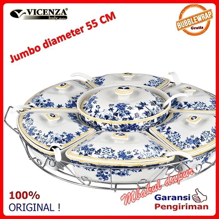 Wadah Saji Prasmanan Set Keramik Plus Pemutar Plastik Prasmanan Besar 55 CM Motif Vicenza BBA 412