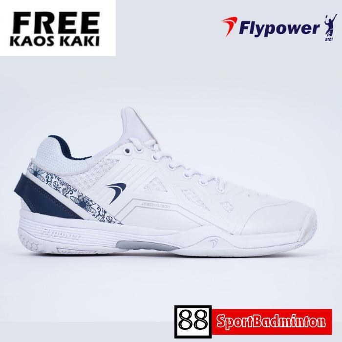 Terbaru Flypower Hrusangkali White-Blue Night - Sepatu Badminton Original Flypower