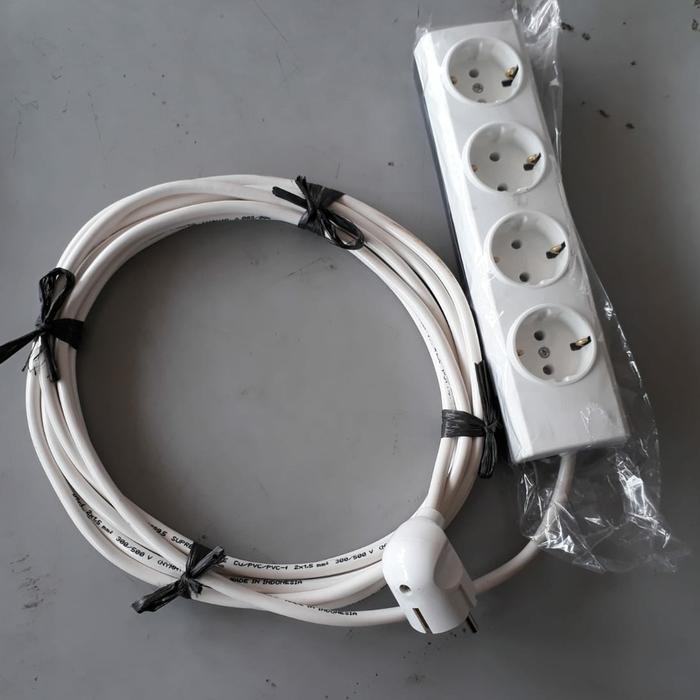 Rakit Set Stop Kontak Broco 4 Lubang + Kabel NYM 3x1.5mm Supreme Tunggal + Steker L Broco Colokan