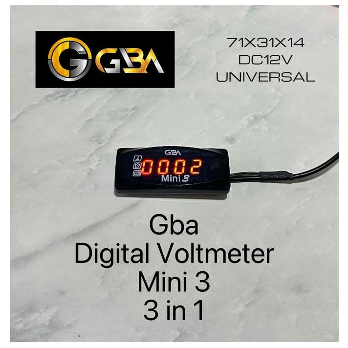 "New" GBA Voltmeter Digital Mini3 3in1 Pengukur Aki Motor & Suhu Jam Digital DC12V Universal LED