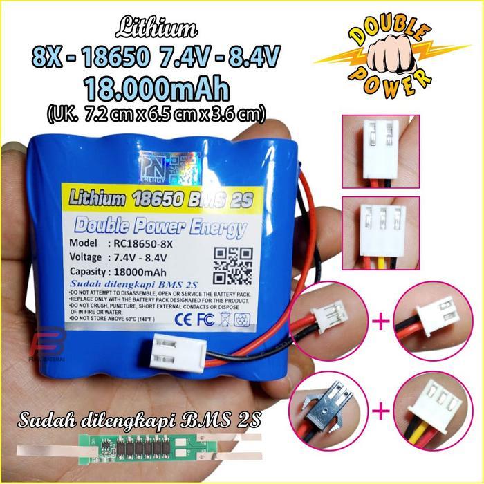 Promo Baterai Lithium 18650 7.4V - 8.4V 10000Mah, Batre Speaker,Soket Molex Vh,Ph,Xh, Hitam 2 Pin &