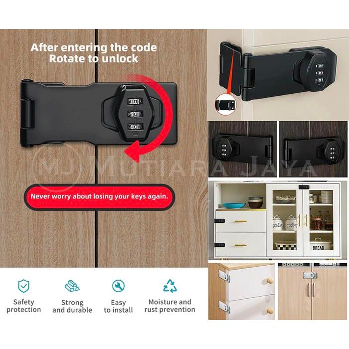 Plato Gembok Overpal Grendel Kode Digit Kunci Pintu Lemari
