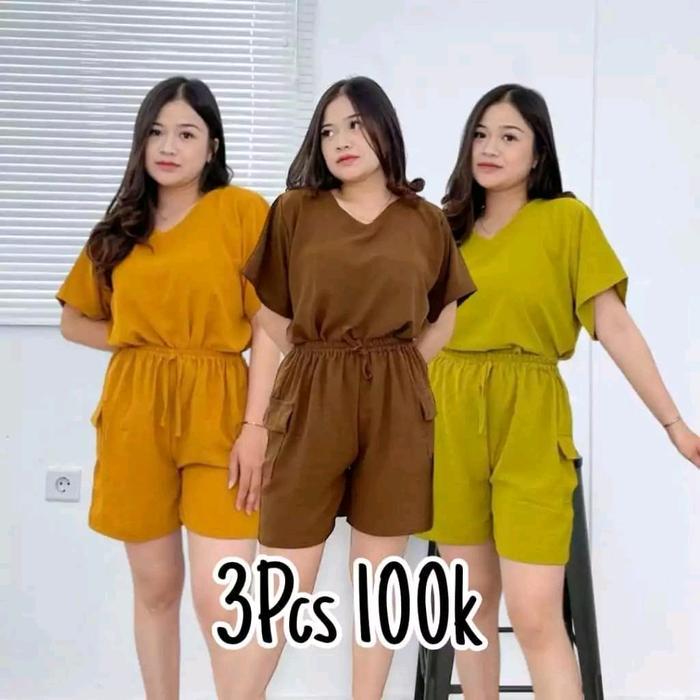 PAKET HEMAT 100RB 3PCS SETELAN CRINGKLE WANITA//SETELAN CRINGKLE CARGO//SETELAN WANITA TERBARU//ONE