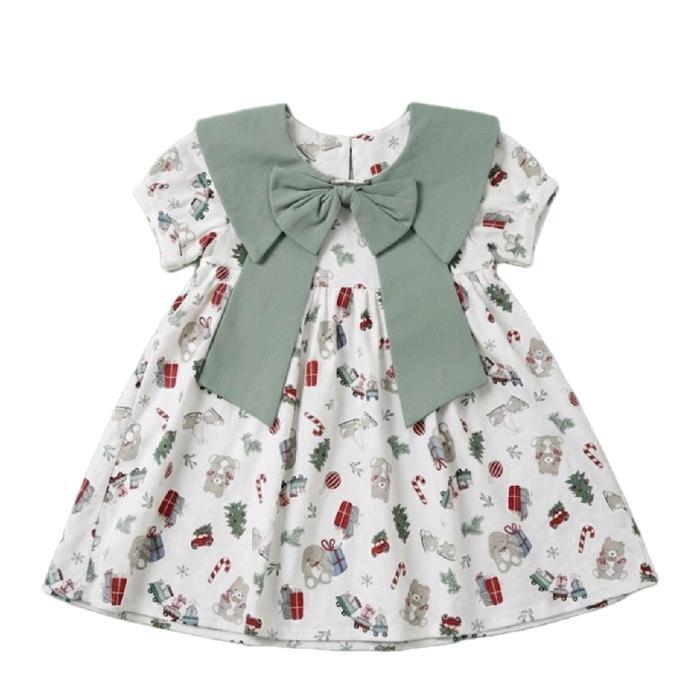 Little Elior - Yuletide Sage Dress Dress Anak Perempuan Kerah Sailor Sage Green Gaun Natal Mewah