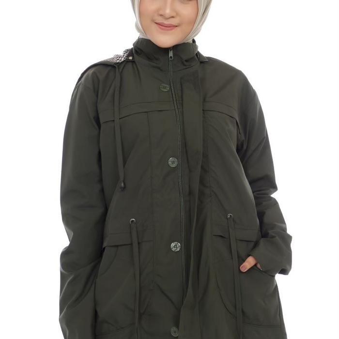 Jaket parks Army wanita/ Jaket Waterproof army/ Jaket Hijab wanita