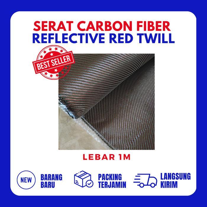 serat carbon fiber red reflective metalic TWILL 200Gsm L 1m
