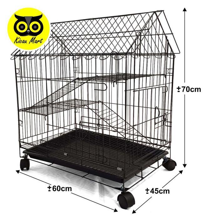 Pristinepitch Kadang Kucing Lipat Atap Rumah Tingkat Besi Portable Sangkar Kandang Kucing Anjing