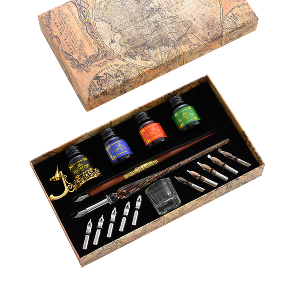 Retro European Star Starry Sky Glass Fountain Dip Pen Set Student English Ink Calligraphy Pen