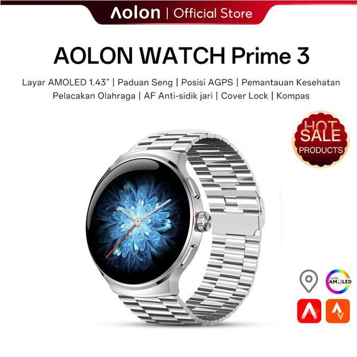 AmoledAolon Prime 3 Smartwatch Original Pria Cover Lock AMOLED Screen Metal Case AOD Jam Tangan