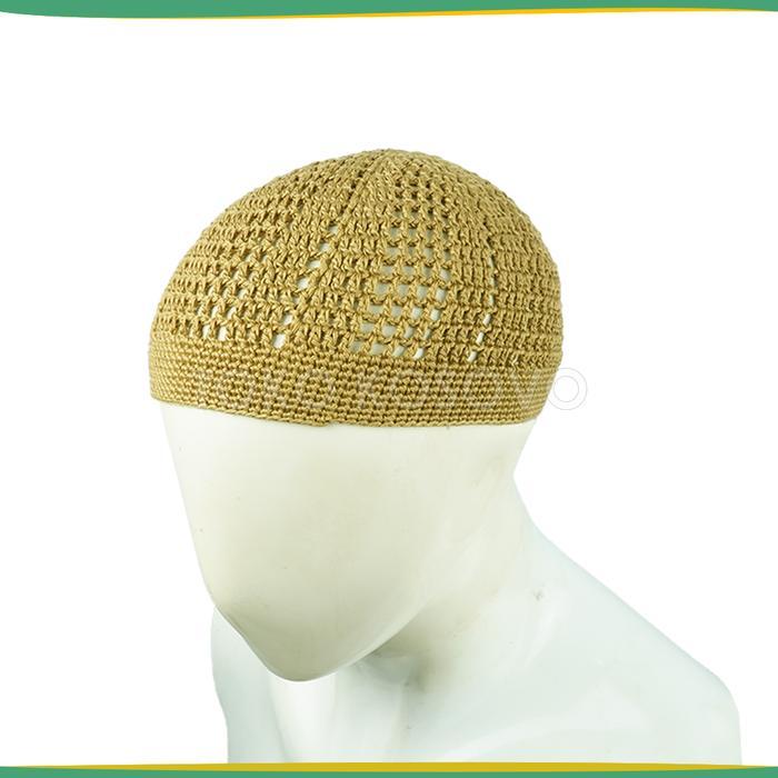 Peci Rajut Yaman Renggang Polos, Peci Kopiah Rajut Tebal, Peci Rajut Dewasa, Hitam, Putih, Abu