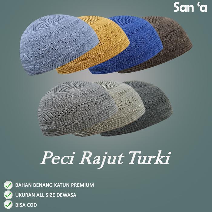 Peci Rajut Turki Motif San'A Dewasa - Kopiah Rajut Baceno Turki Katun