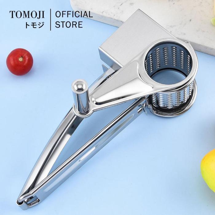 Tomoji Cheese Grater Handheld Grinder - Parutan Keju Manual Putar Stainless Steel Dan Plastik Alat