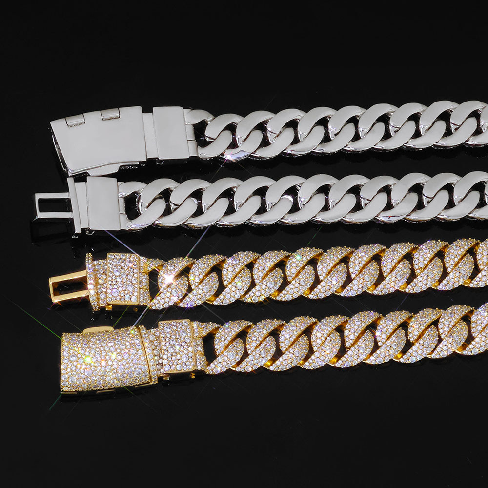 NY Christmas New 14mm 3 Row Diamond Cuban Bubble Necklace Iced 5A Zircon Shining Exquisite Hip Hop