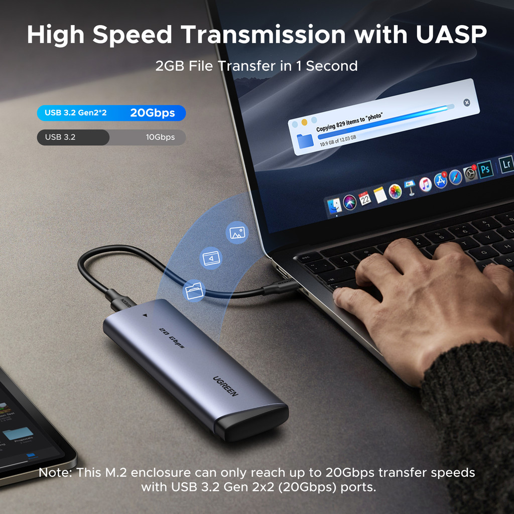UGREEN 20Gbp M2 SSD Case NVME SATA Dual Protocol M.2 to USB Type C SSD Adapter for NVME PCIE NGFF