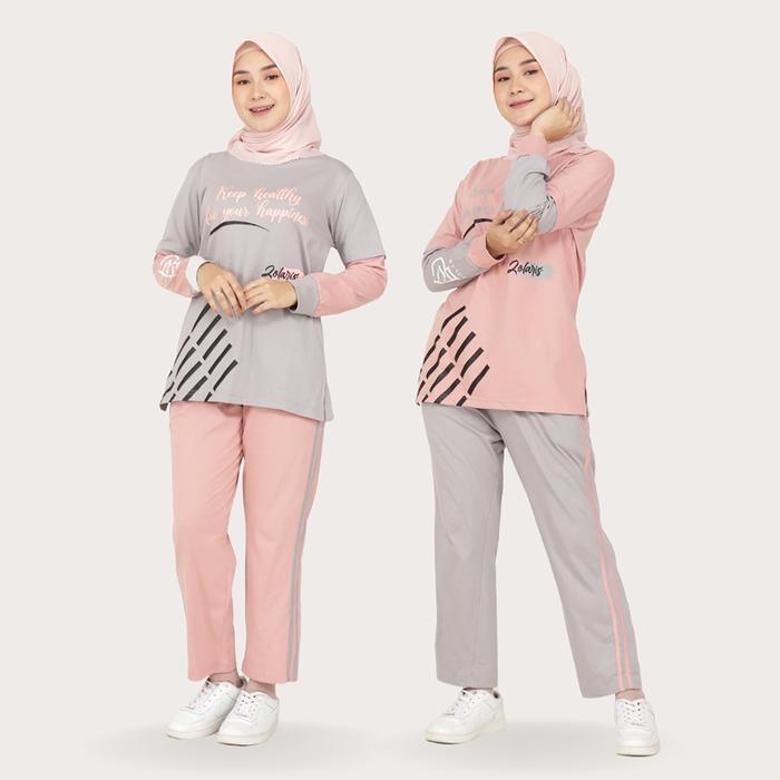 Amora Set - Setelan Baju Olahraga Wanita Muslimah Senam Sepeda Yoga One Set Jumbo Atasan Muslim