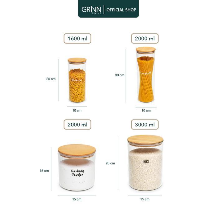 (Cod) Grinn Living Neron Jar / Toples Kaca Tutup Kayu / Bambu Untuk Tempat Spaghetti / Pasta / Beras