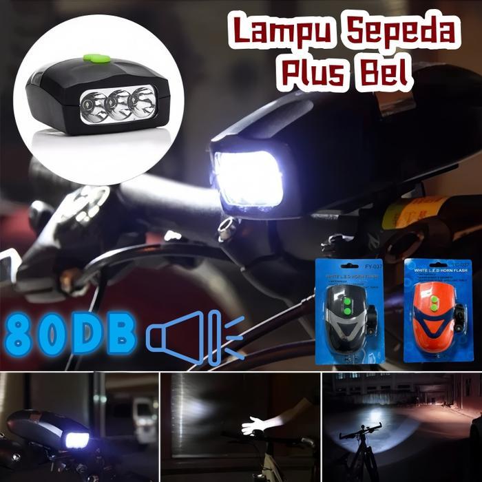 Lampu Sepeda Plus Bel Klakson Lampu Depan Sepeda 3 LED Mode Plus Klakson