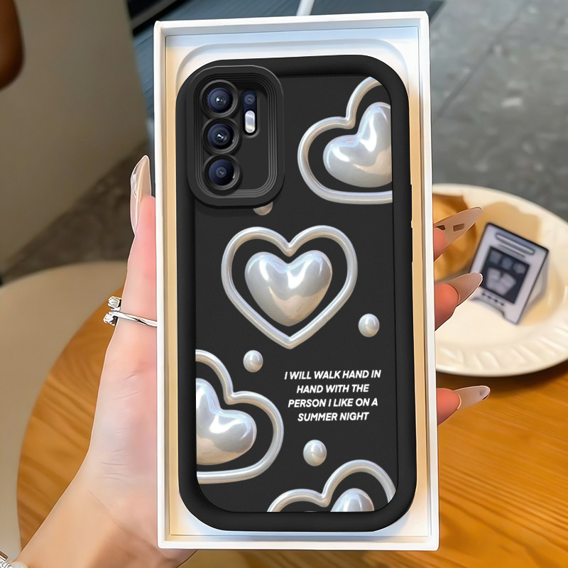 Casing Hp untuk OPPO Reno 6 4G Reno 6 5G Case Hati Putih Mutiara Kasing silikon Cesing ganda pelindu