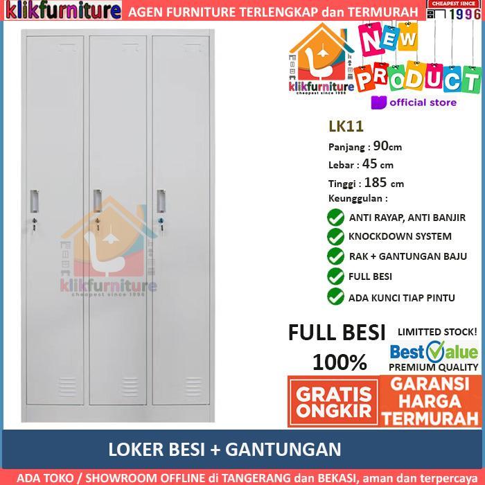 Locker Besi / Loker Besi / Loker 3 Pintu + Gantungan Baju Lk11