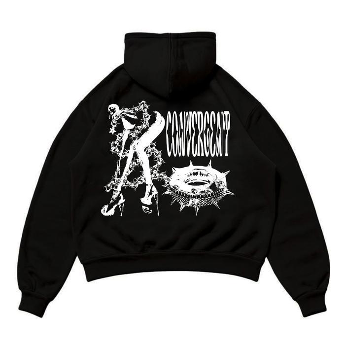 Convergent Boxy Zip Hoodie Domination - Black Hoodie Pria wanita unisex