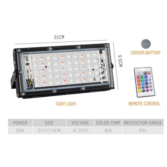 "New" LAMPU SOROT 50W RGB MODEL TIPIS IP65 / LAMPU TEMBAK TIPIS 50 WATT RGB