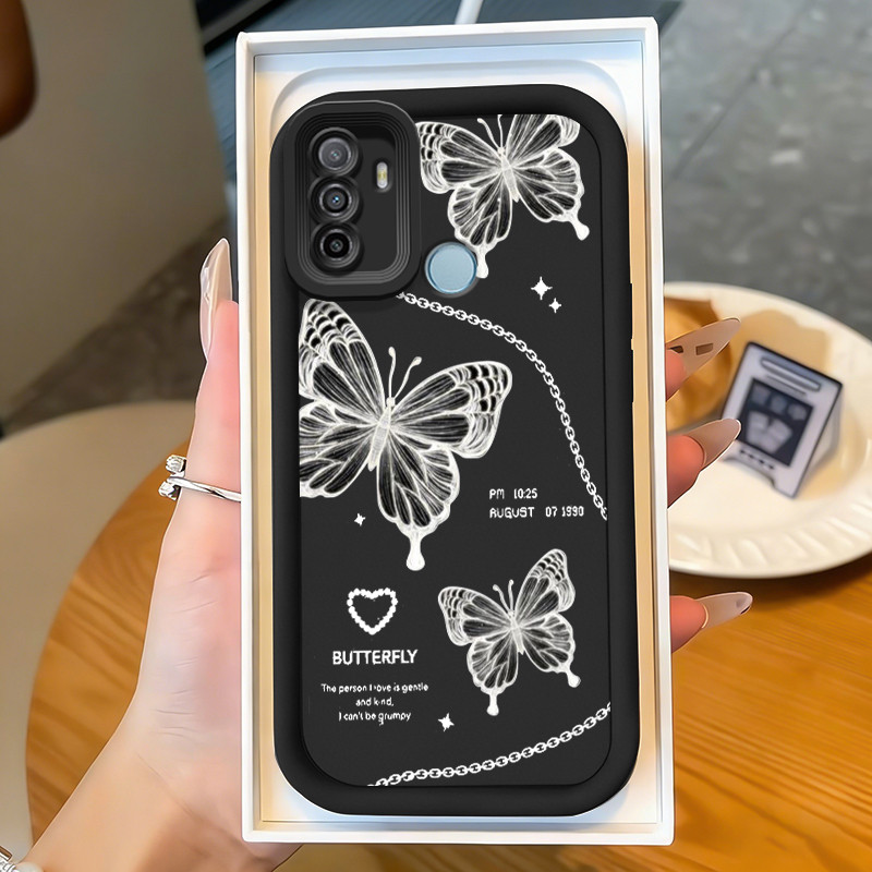 Casing Hp untuk OPPO A53 A53s A32 A33 2020 A11s Case Rantai dan Kupu-kupu Kasing silikon Cesing mura