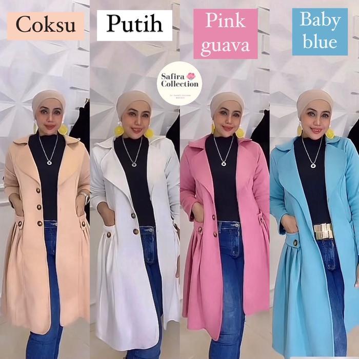 Monza Long Blazer Bahan Suede Jaket Panjang Wanita Oversize Lembut Zipper Terlaris