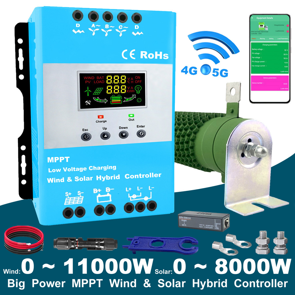 12V 24V 48V 3000W Wifi Wind Solar Hybrid Charge Controller, MPPT Charge for Solar Panel Wind Turbine
