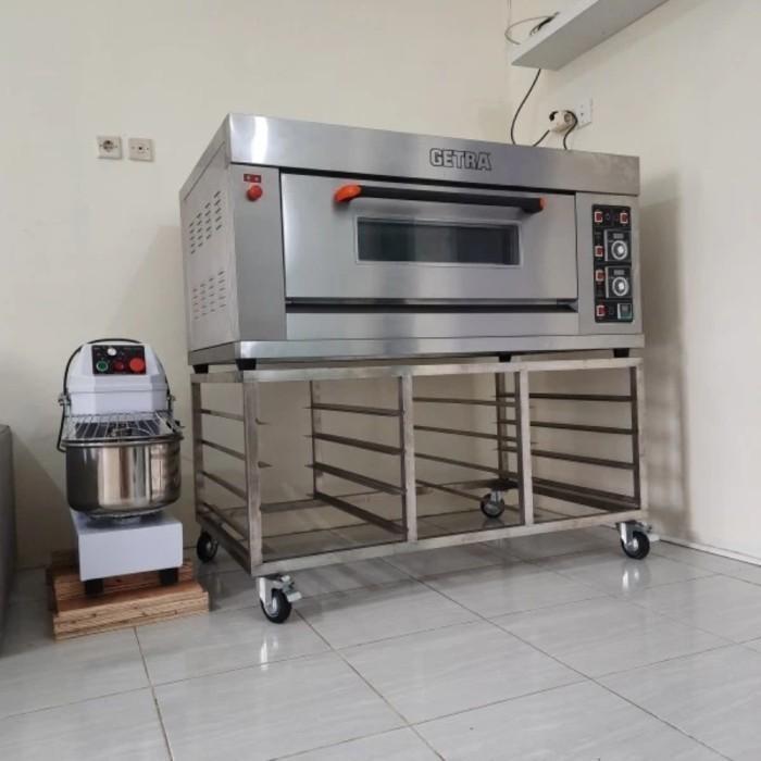 Cypluz - Kaki Meja Knockdown Oven Getra Gomesin Custome 4 Roda Stainless Steel