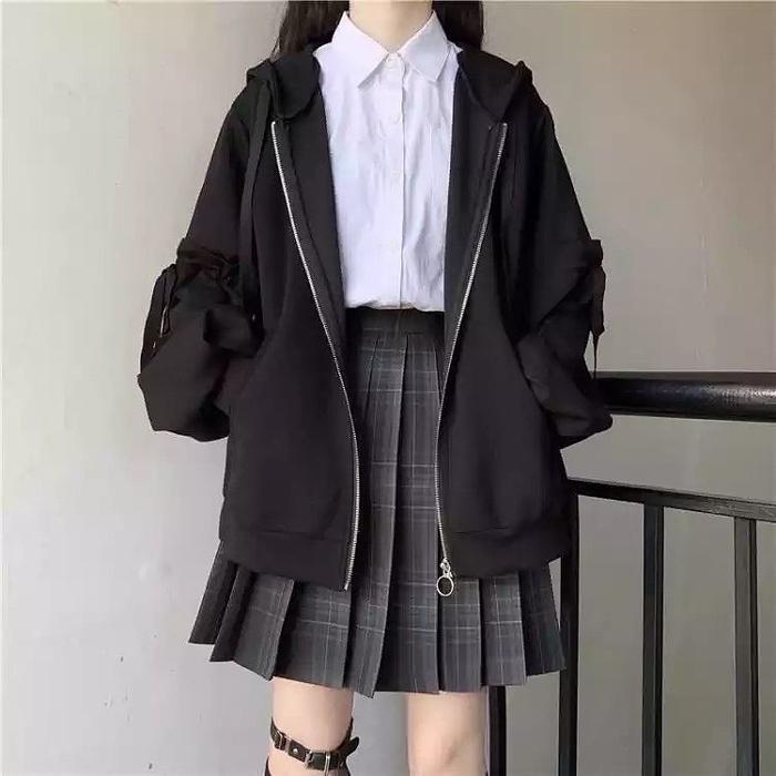 Hime Ribbon Jacket Kawaii Seifuku Lolita Pita Jaket Cewe Wanita cewek Abu Fleece Panjang