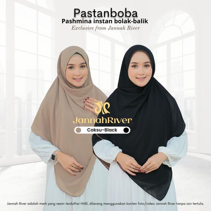 READY PASTANBOBA Pashmina Instan Bolak-balik 1 Jilbab 2 Warna Jannah River Bahan Ceruty Baby Doll