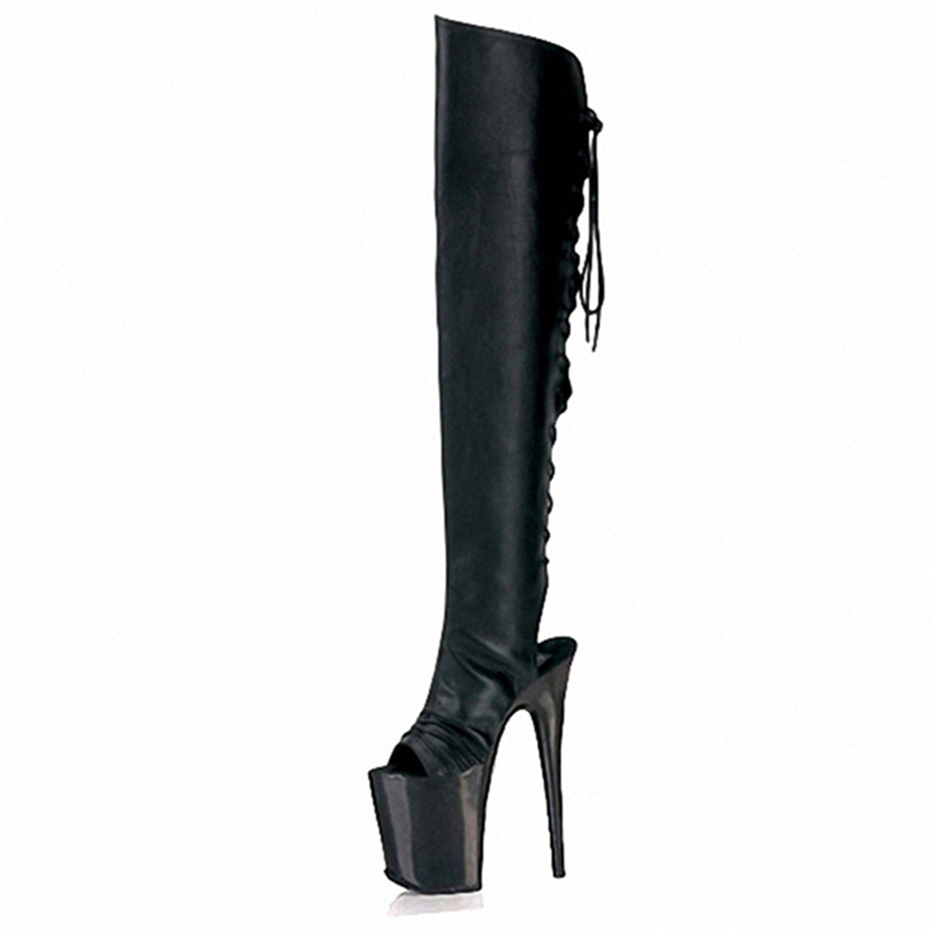 20CM OVERKNEE Boots - Pointed Toe Fishnet Stockings Stiletto Heels with Buckle Straps (Fetish Latex