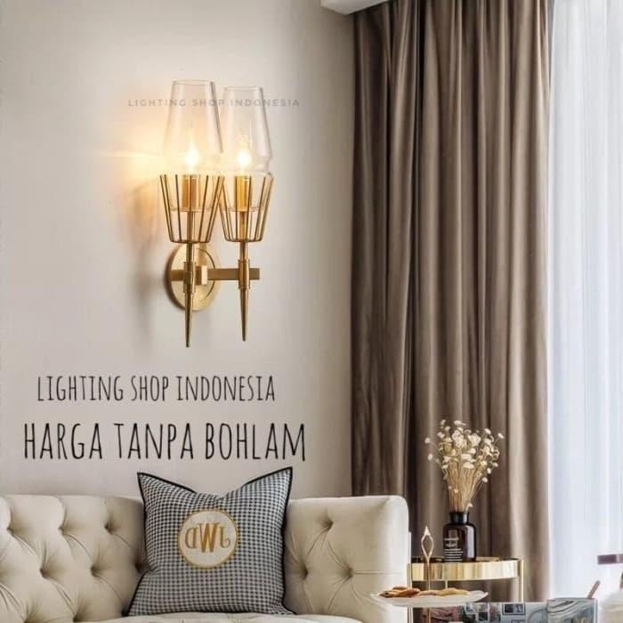 Lampu dinding kristal kaca gold 1 lampu modern minimalis wall lamp Siap Kirim
