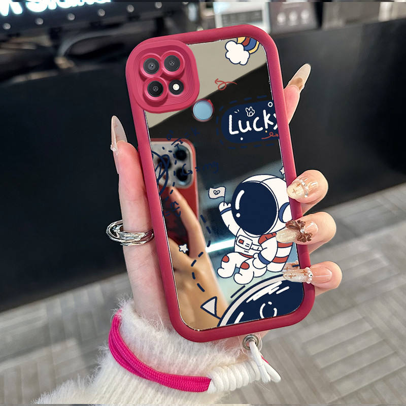 Casing Hp untuk OPPO A15 A15s A35 4G Case Casing astronot pola Silikon Softcase Kasing HP tali gantu