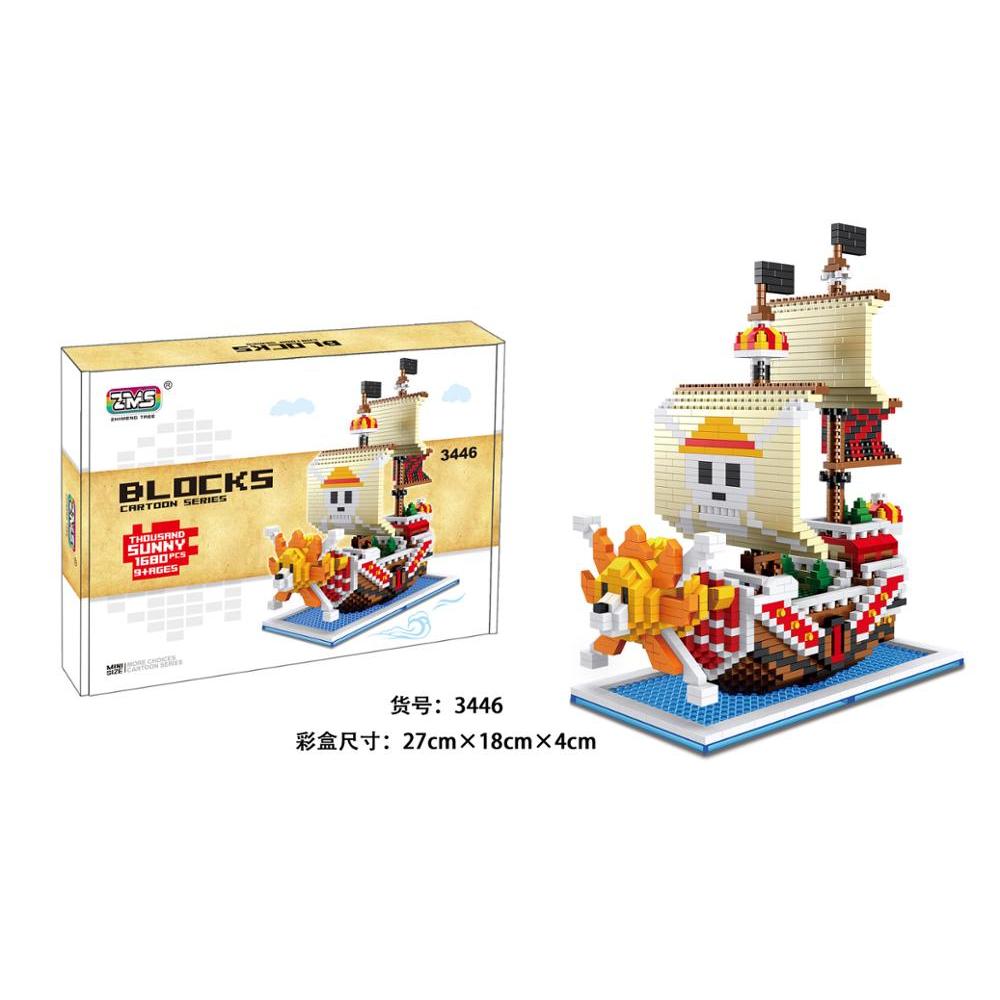 One Piece Pirate Ship Building Block Anime Thousand Sunny Going Merry Luffy Shanks Boa Mini Bricks