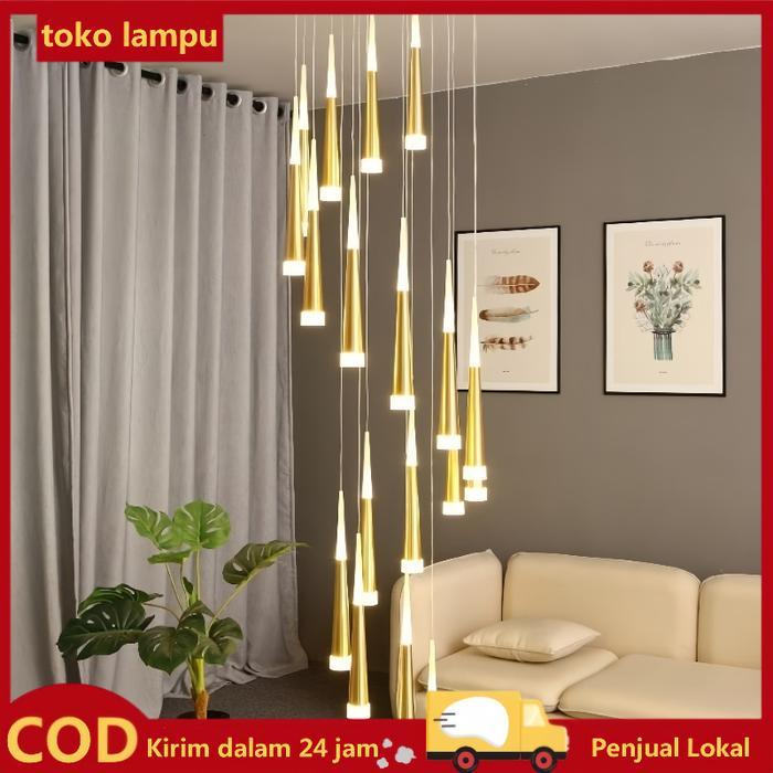Lampu Tangga Gantung Ruang Tamu Plafon Minimalis Ruang tamu LED Revolving Lampu Gantung Ruang Makan