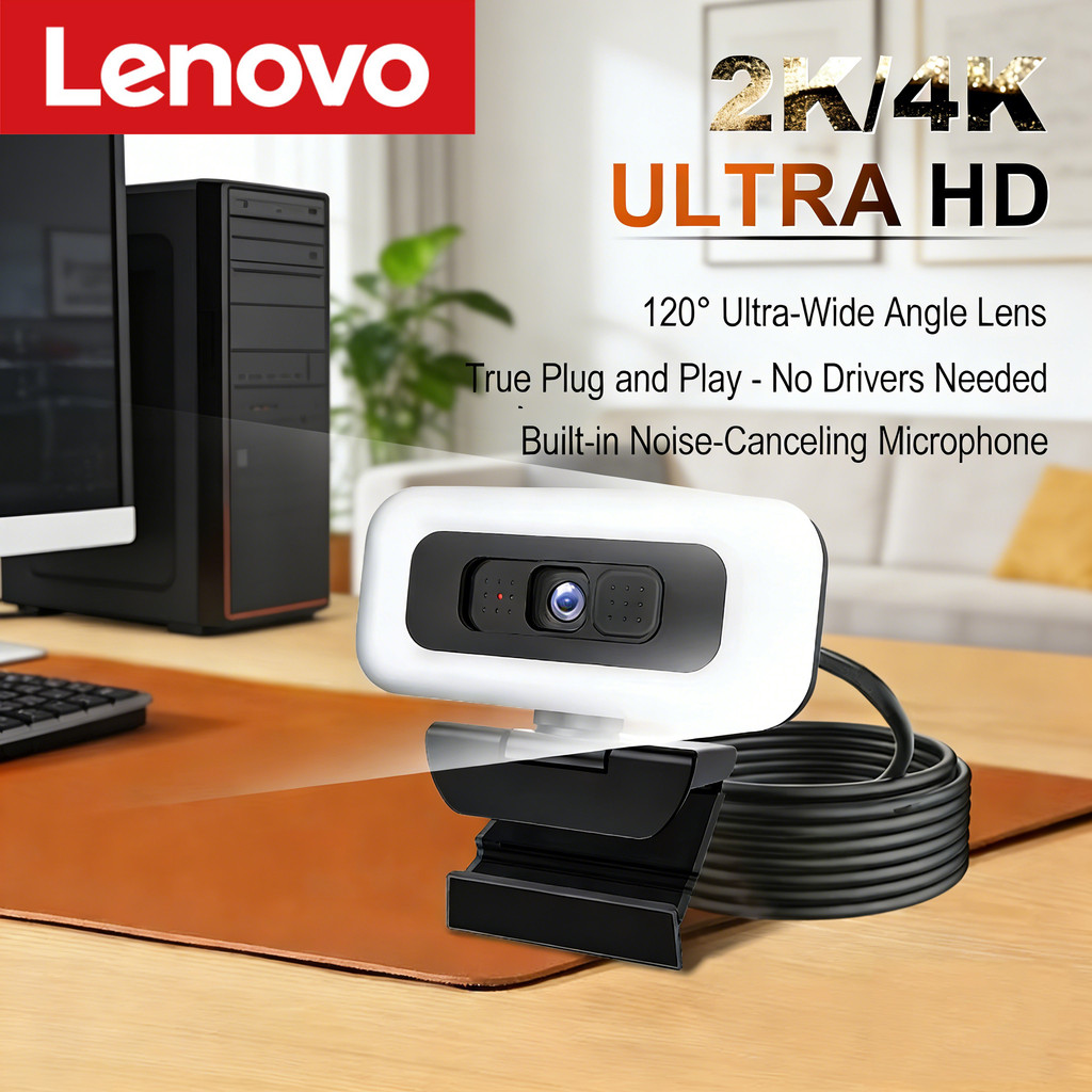 Lenovo 4K HD Mini Webcam Portable 1080P Webcam With Microphone Light Laptop Desktop Computer For