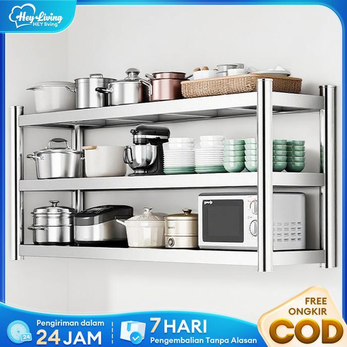 SUS 304 Rak Dinding Dapur Stainless Steel Rak Oven Microwave Rak Bumbu Rak Dinding Baja Tahan Karat
