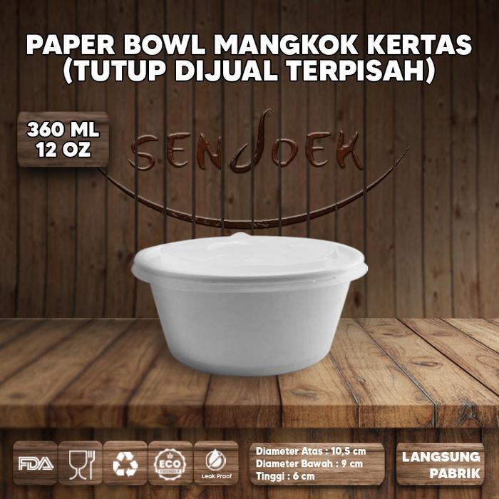 PAPER BOWL + TUTUP 360 ML PAPER RICE BOWL MANGKUK KERTAS PUTIH