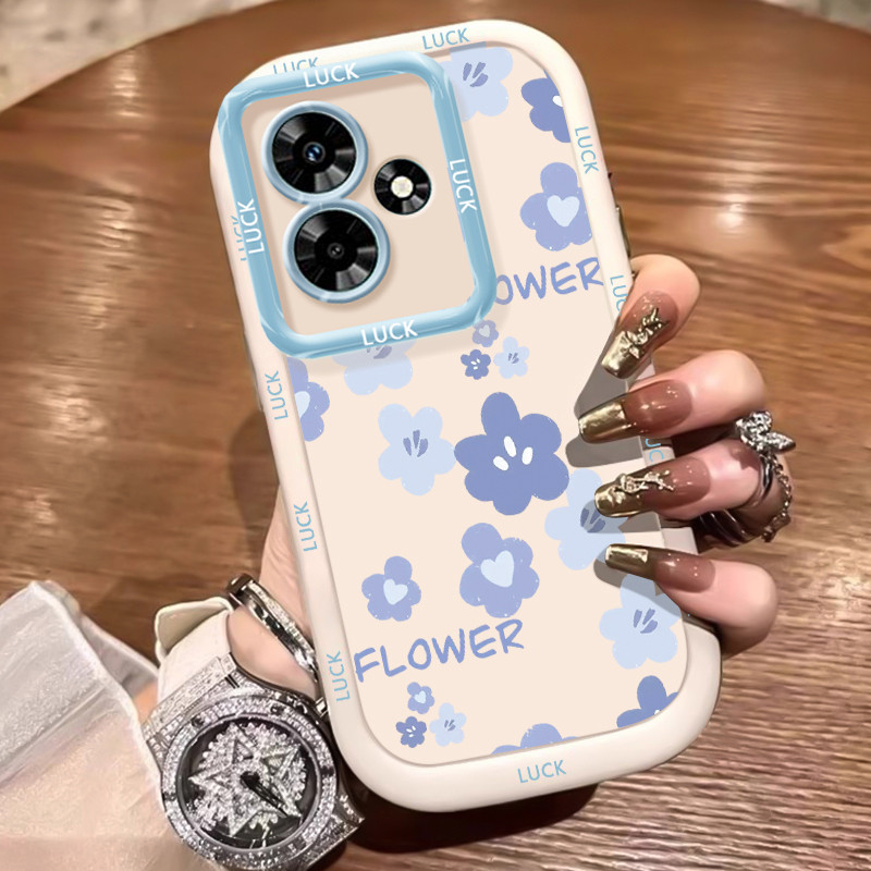 Casing Hp untuk Infinix Hot 30 Hot 30i Case Bunga Biru Kartun warna tabrak Kasing silikon Cesing men