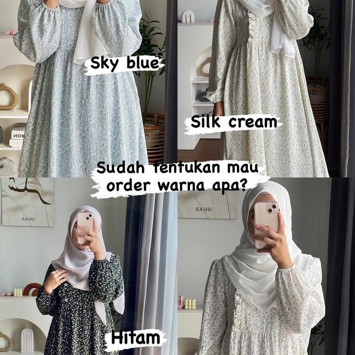 Ayumi Dress Gamis Premium Crinkle Motif Busui Friendly Wudhu Friendly Tali Kiri Kanan Saku Di Bagian