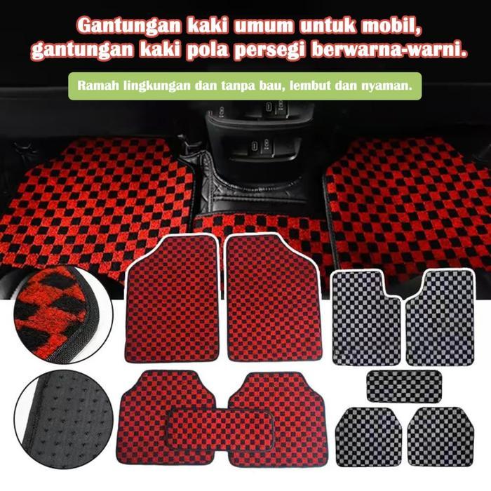 Karpet Lantai Mobil Motif Kotak-Kotak Stylish, Mudah Dipasang & Dibersihkan, Universal, Perlindungan