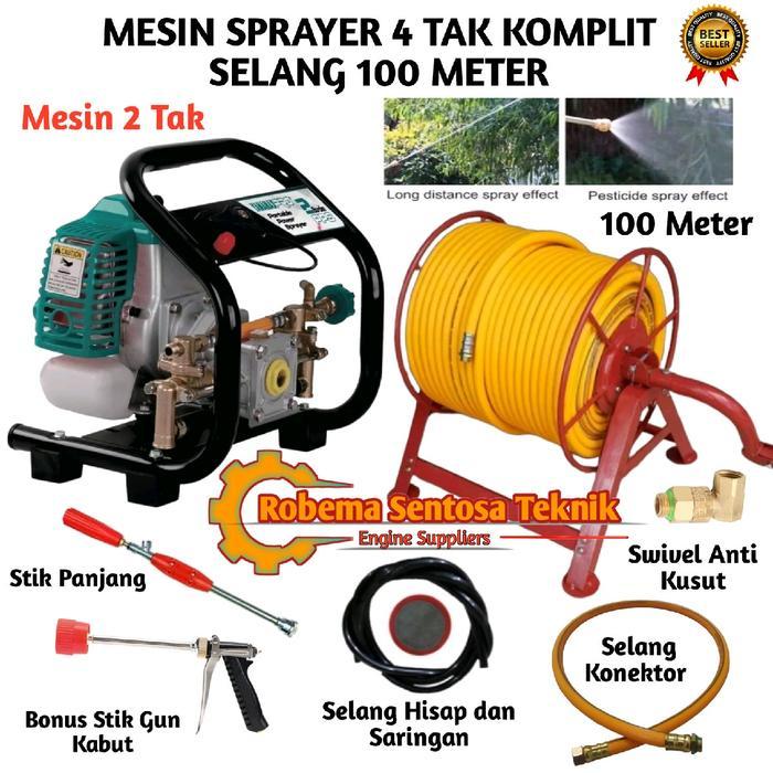 Mesin Power Sprayer Portable 2 Tak Komplit Selang 100 Meter + Gulungan